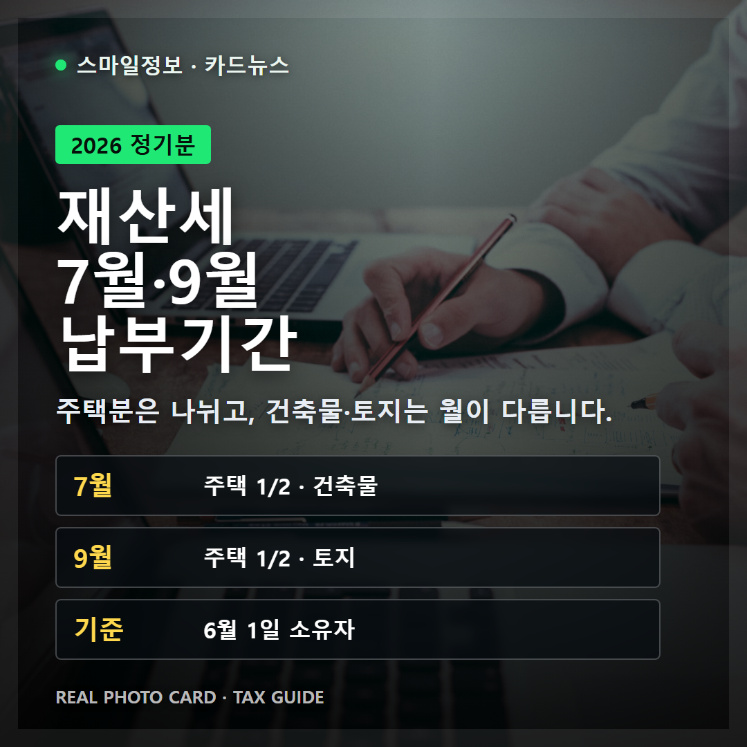 2026년 재산세 납부기간 7월과 9월 대상 비교