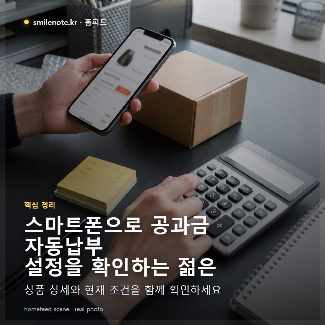 스마트폰으로 공과금 자동납부 설정을 확인하는 젊은 여성