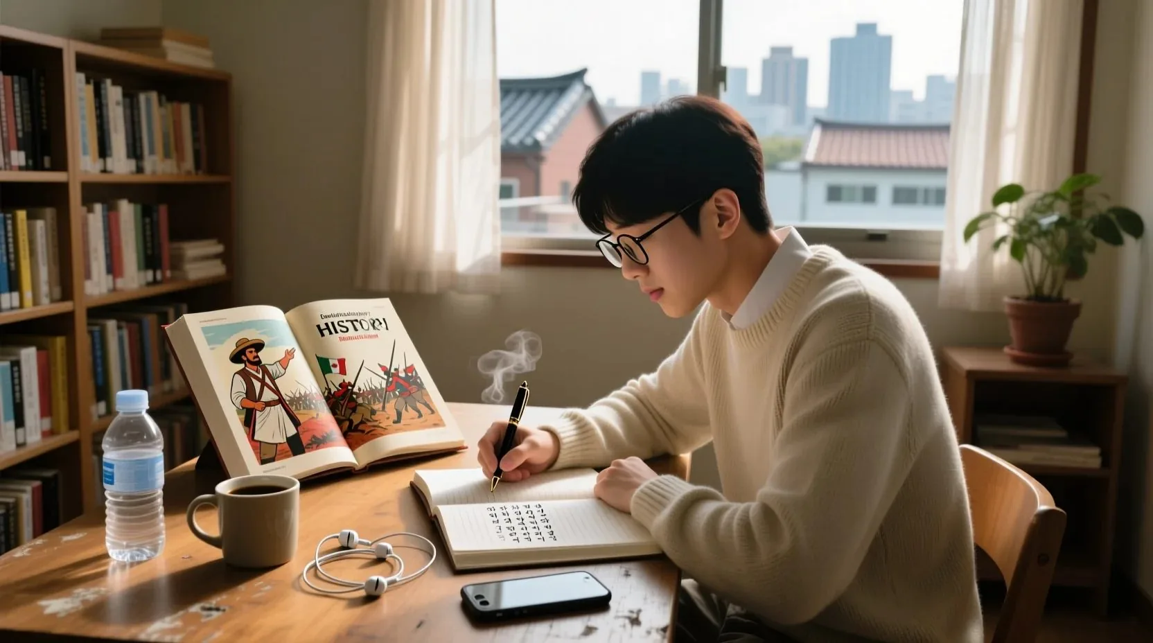멕시코 혁명 역사를 공부하는 학생